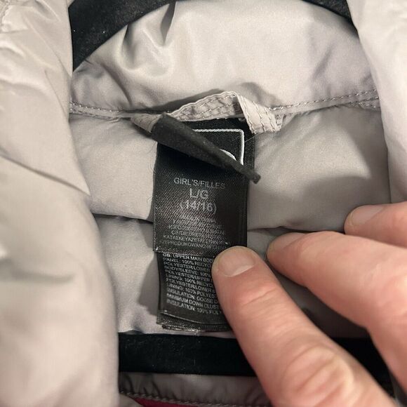 North Face Jacket Girls Large 14 16 Grey Pink Fleece Goose Down Full Zip 550 - Picture 5 of 9